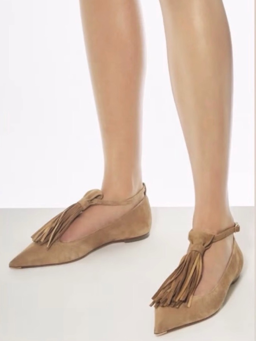 AGL made in Italy brown suede western Fringed Pointed-Toe Ankle Strap Flats